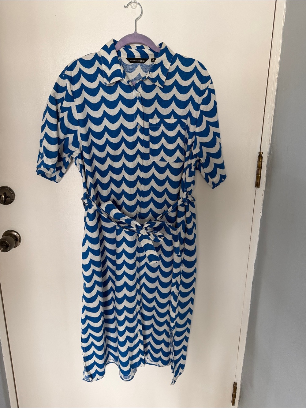 UNIQLO x Marimekko Laine Wave Short Sleeve Linen Blend Shirt Dress - Medium